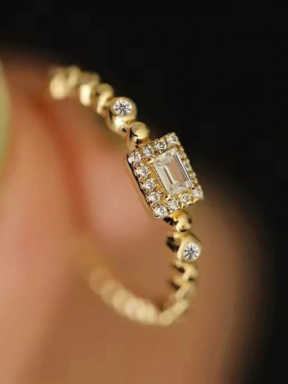 Gold Emerald-Cut Halo Stackable Ring - New Size 7/8